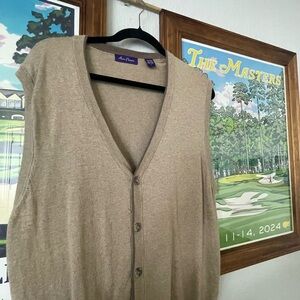 Alan Flusser Men’s Sweater Vest Tan Button Front V-Neck Size L